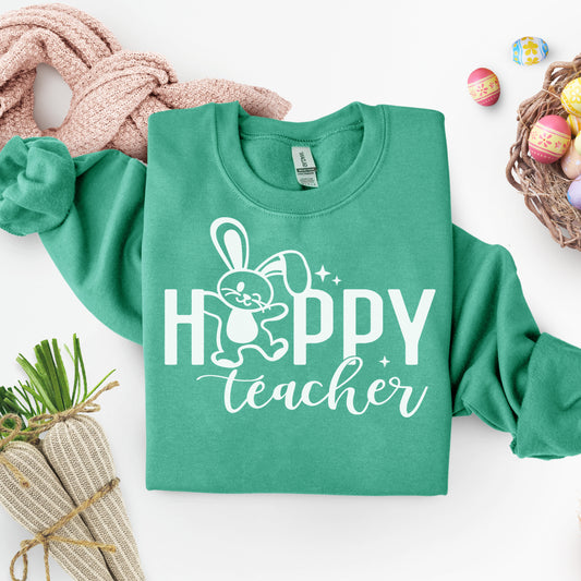 Hoppy Teacher- Single Color (white)- 11.5" Screen Print Transfer