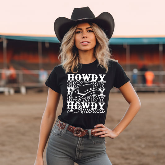 Howdy America- Single Color (white)- 11.5" wide Plastisol Screen Print Transfer
