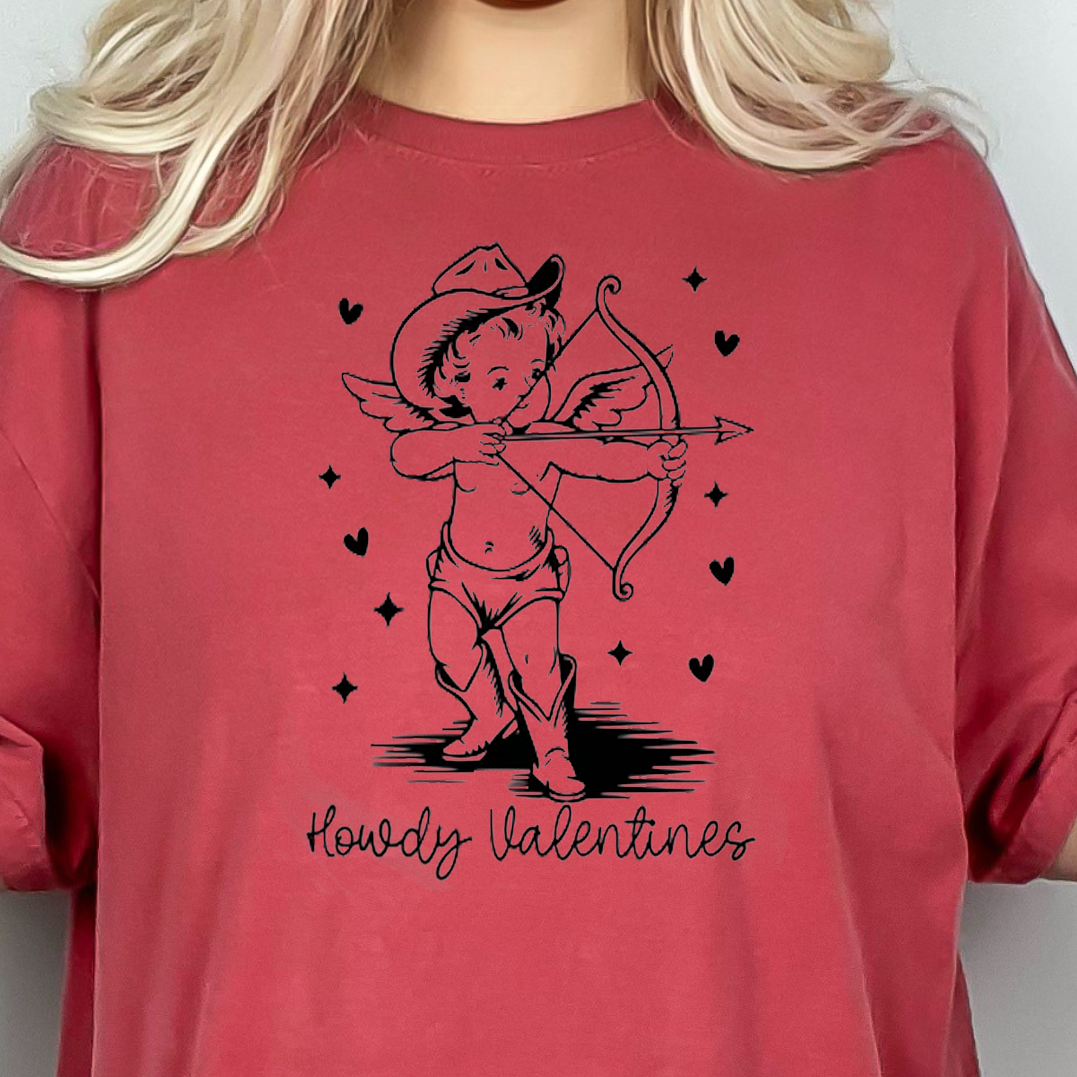 Howdy Valentines- Single Color (black)- 9" wide x 12.5" tall Screen Print Transfer