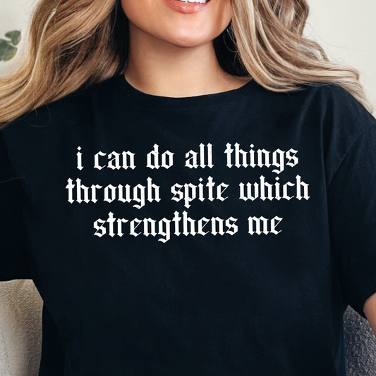 I Can Do All Things Through Spite Which Strengthens Me- Single Color (white)- 11.5” wide Screen Print Transfer
