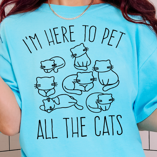 I'm Here to Pet All the Cats- Single Color (black)- 11.5” wide Screen Print Transfer