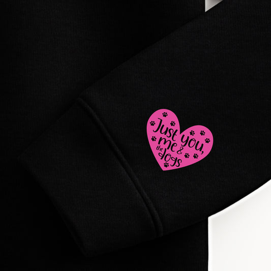 Just You, Me & the Dogs Heart (Pocket/Sleeve)- Single Color (bright pink)- 2" wide Plastisol Screen Print Transfer
