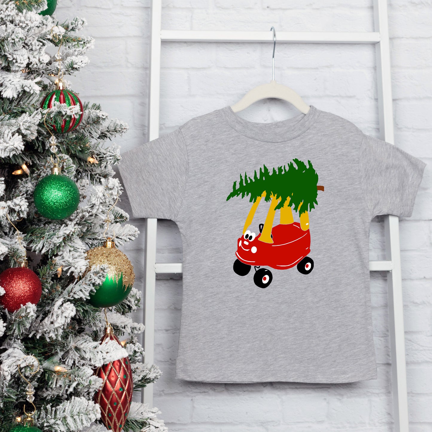 Little Car Christmas Tree (Toddler) *full color matte clear film*- 4.8" wide Plastisol Screen Print Transfer