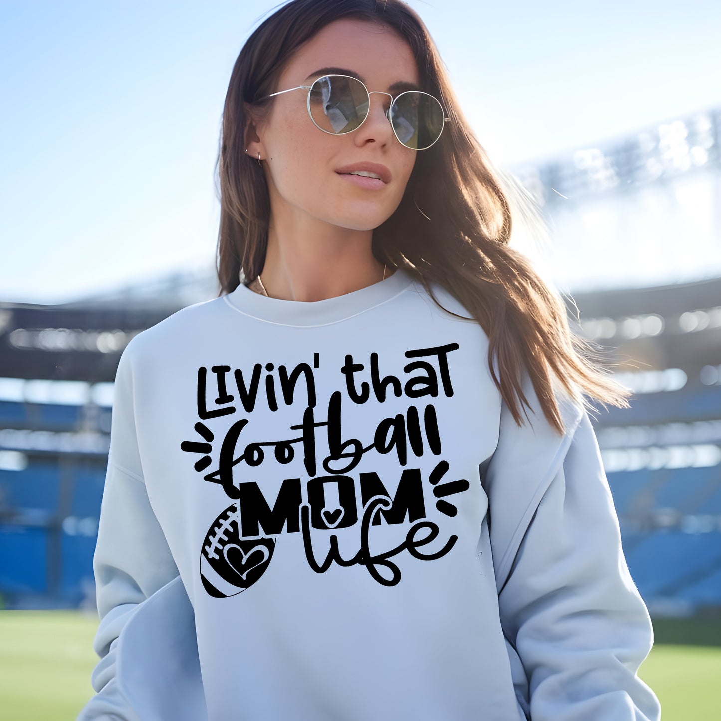 Livin' That Football Mom Life- Single Color (black)- 11.5" wide Plastisol Screen Print Transfer