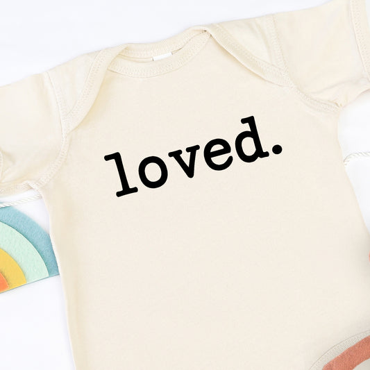 Loved (infant)- Single Color (black)- 5” wide Screen Print Transfer