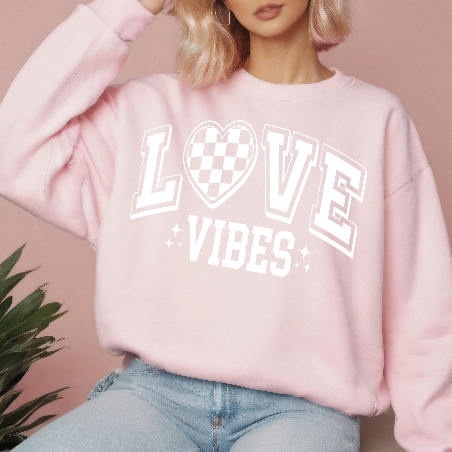 Love Vibes- Single Color (white)- 11.5" wide Plastisol Screen Print Transfer