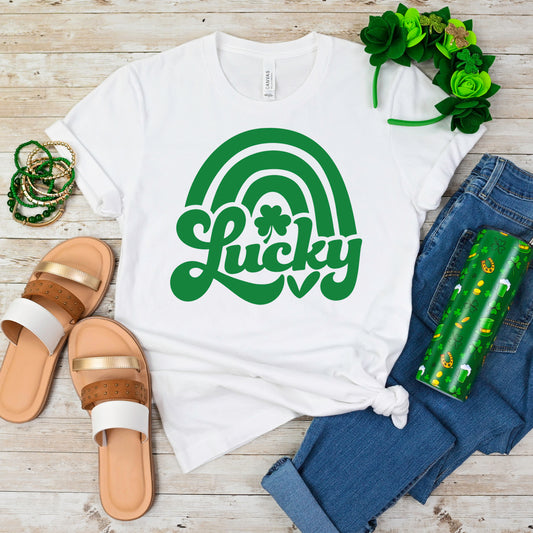 Lucky Rainbow- Single Color (kelly green)- 11.5" Screen Print Transfer