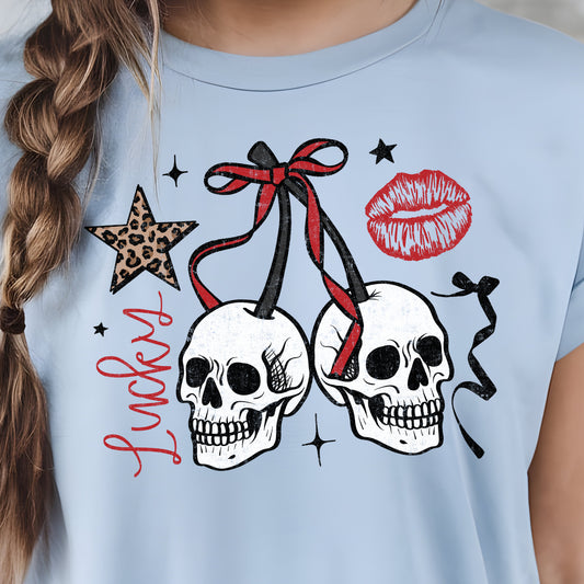 Lucky Skull Cherries- 11" wide DTF Transfer