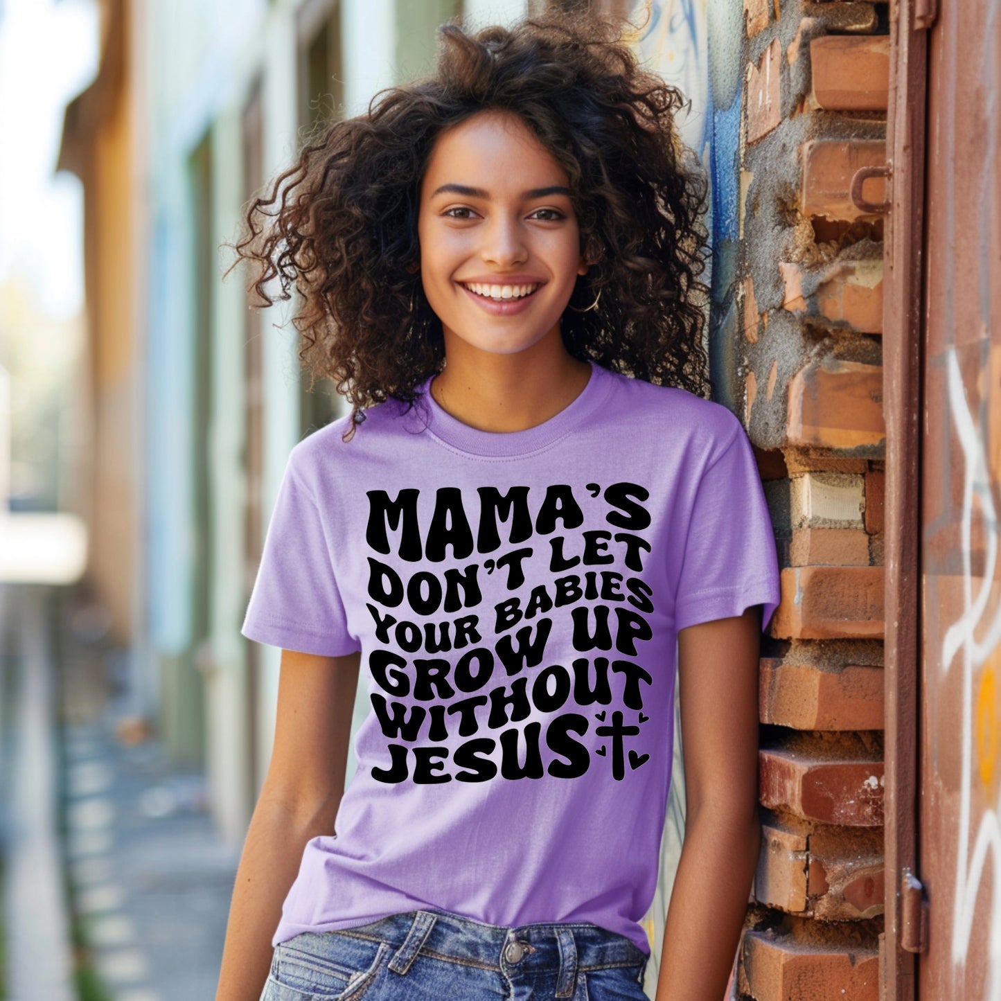 Mamas Don't Let Your Babies Grow Up Without Jesus- Single Color (black)- 11.5" wide Plastisol Screen Print Transfer