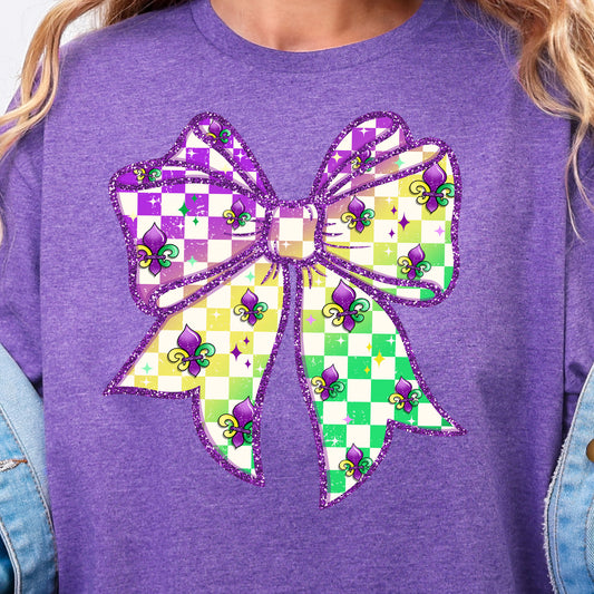 Mardi Gras Bow- 11" wide DTF Transfer