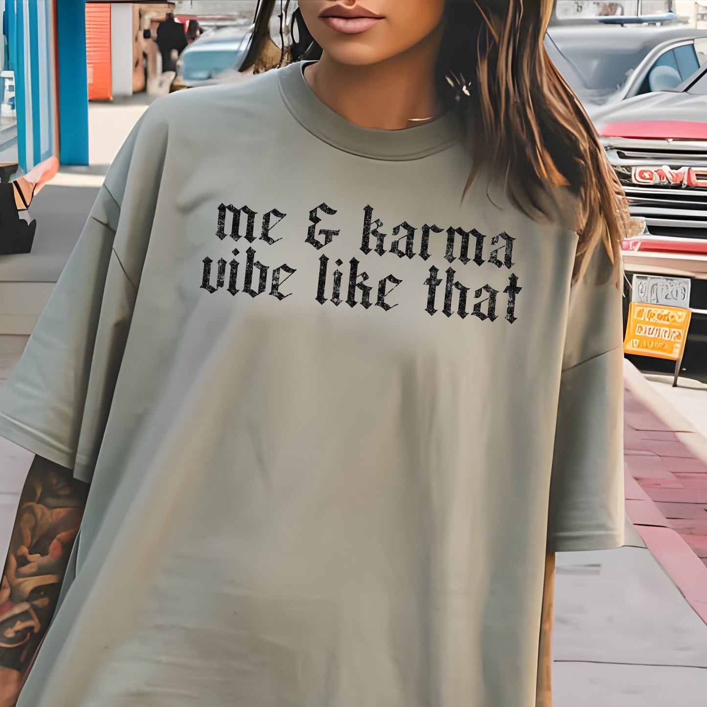 Me & Karma Vibe Like That- Single Color (black)- 11.5" wide Plastisol Screen Print Transfer