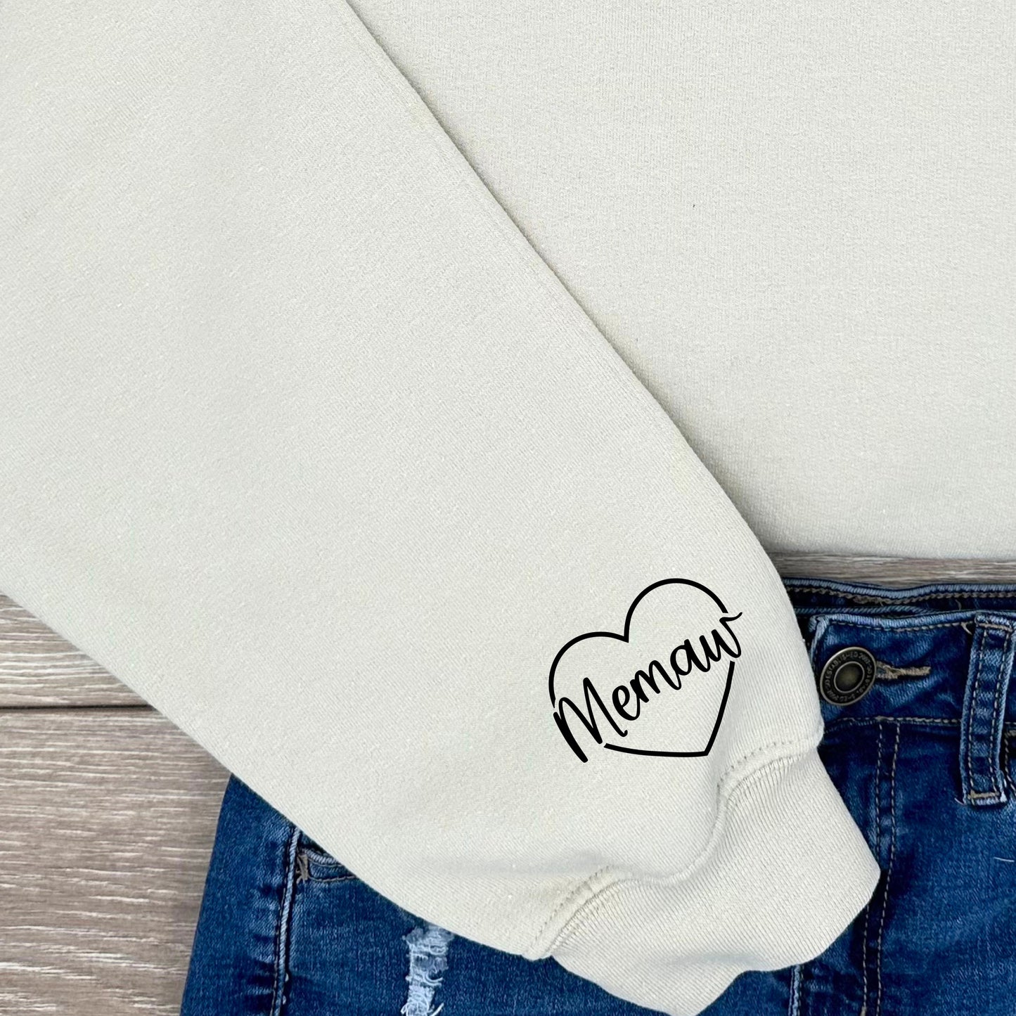 Memaw Heart (Pocket/Sleeve design)- Single Color (black)- 2" wide Plastisol Screen Print Transfer