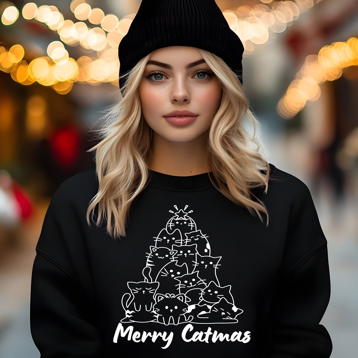 Merry Catmas- Single Color (white)- 11.5" wide Plastisol Screen Print Transfer