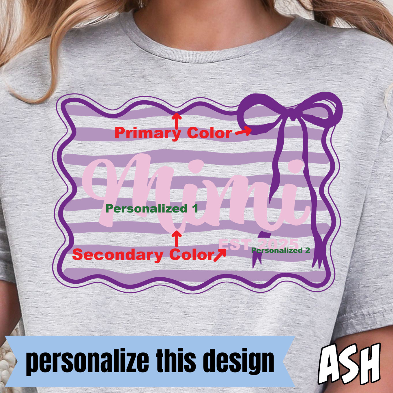 **PERSONALIZED** Striped Custom with Bow- Full Color DTF Transfer