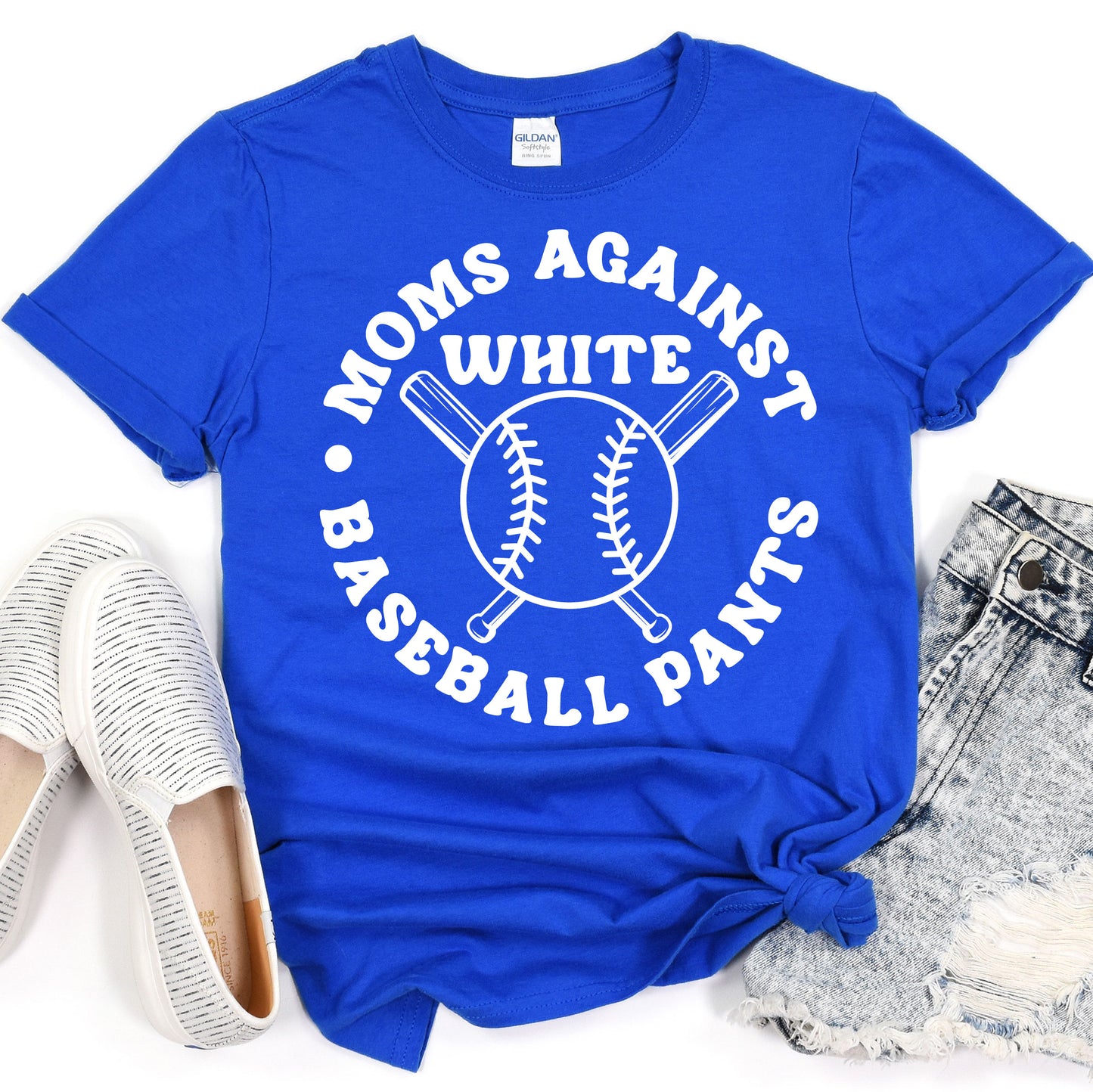 Mom's Against White Baseball Pants- Single Color (white)- 11" wide Screen Print Transfer