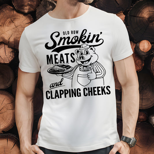 Old Row Smokin' Meats and Clapping Cheeks- Single Color (black)- 11.5" wide Plastisol Screen Print Transfer