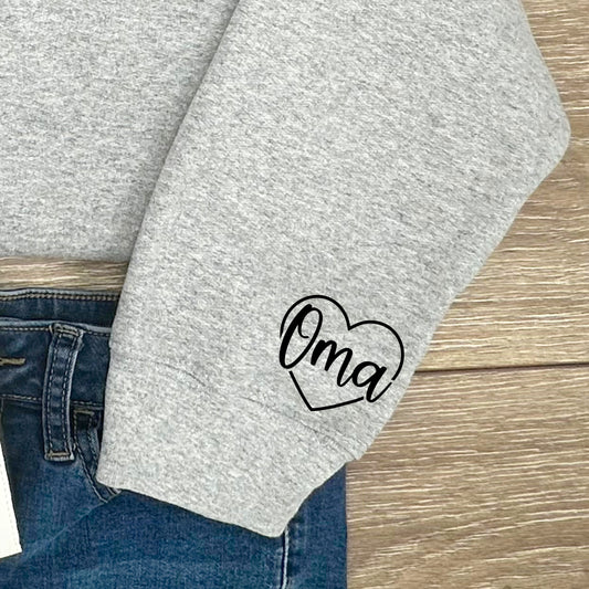 Oma Heart (Pocket/Sleeve design)- Single Color (black)- 2" wide Plastisol Screen Print Transfer