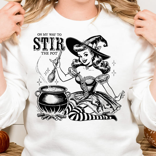 On My Way to Stir the Pot- Single Color (black)- 11.5" wide Plastisol Screen Print Transfer