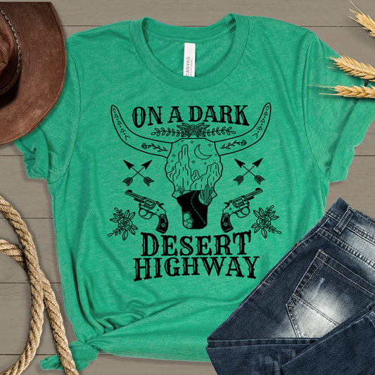 On a Dark Desert Highway - Single Color (black)- 11" wide Plastisol Screen Print Transfer