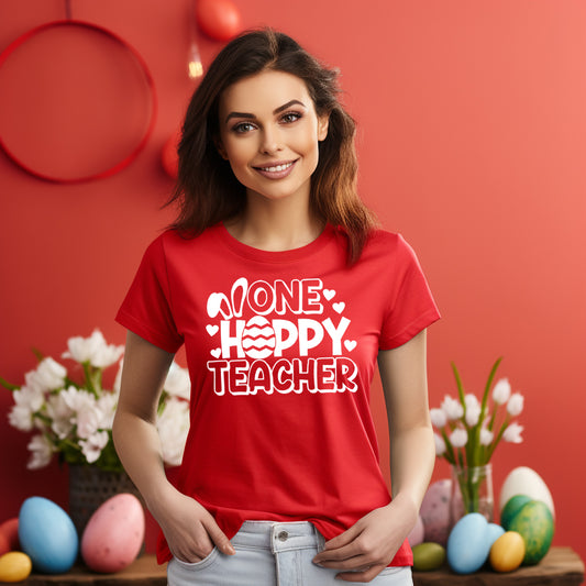 One Hoppy Teacher- Single Color (white)- 11" Screen Print Transfer