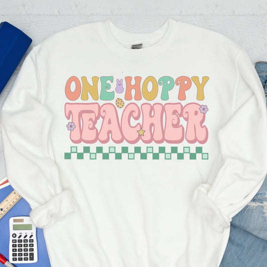 One Hoppy Teacher- *full color matte clear film*- 11.5" wide Plastisol Screen Print Transfer