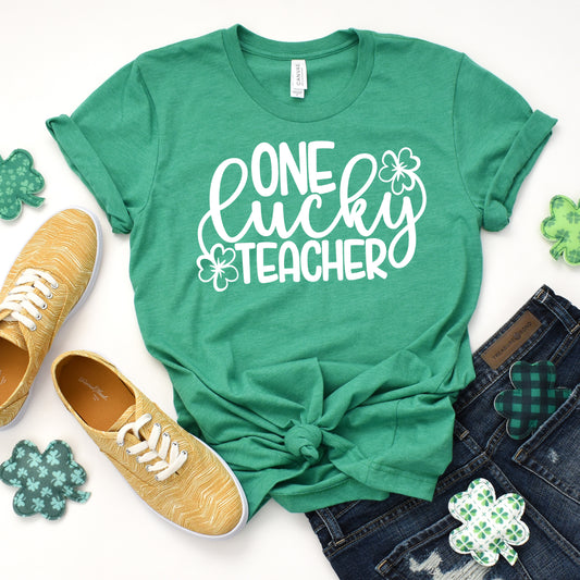 One Lucky Teacher- Single Color (white)- 11.5" Screen Print Transfer