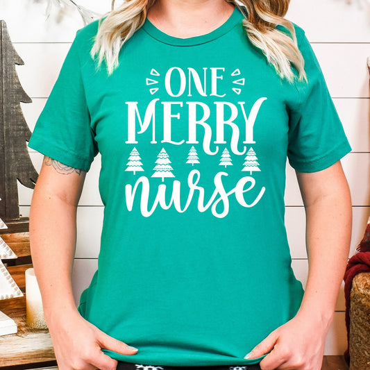 One Merry Nurse- Single Color (white)- 11" wide Plastisol Screen Print Transfer