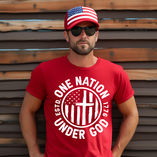 One Nation Under God- Single Color (white)- 11.5" wide Plastisol Screen Print Transfer