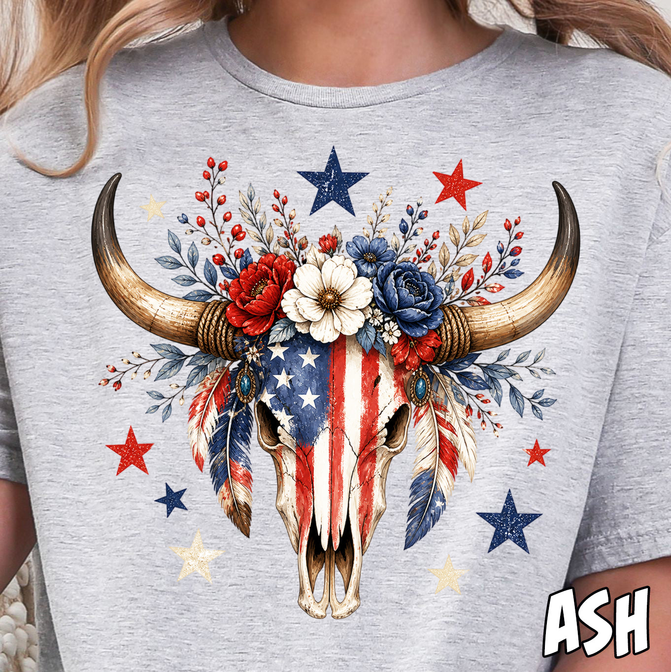 Patriotic Boho Skull- Full Color DTF Transfer