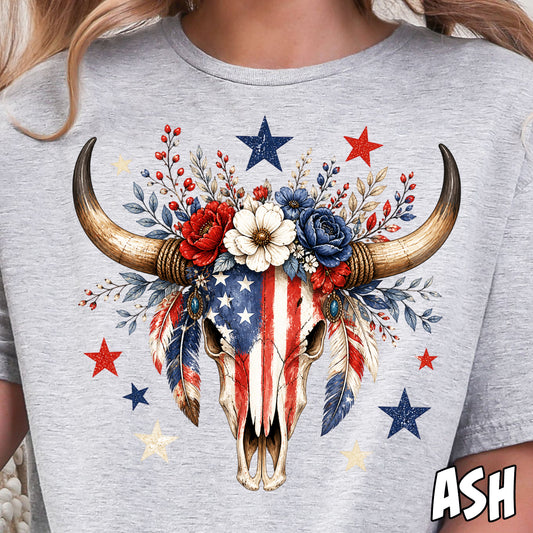 Patriotic Boho Skull- Full Color DTF Transfer