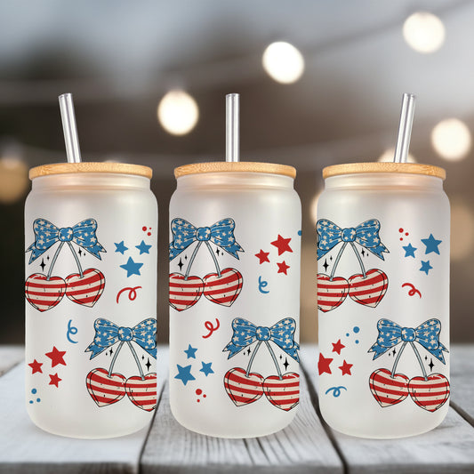 Patriotic Cherries UV DTF- 16oz Cup Wrap