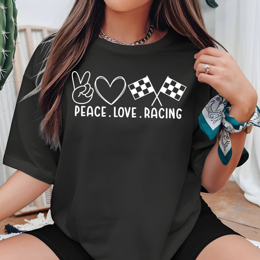 Peace Love Racing- Single Color (white)- 11.5" wide Plastisol Screen Print Transfer
