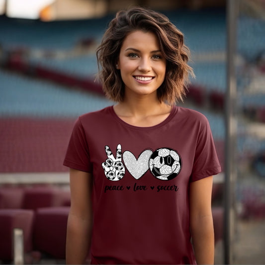 Peace Love Soccer- *full color matte clear film*- 11.5" wide Plastisol Screen Print Transfer