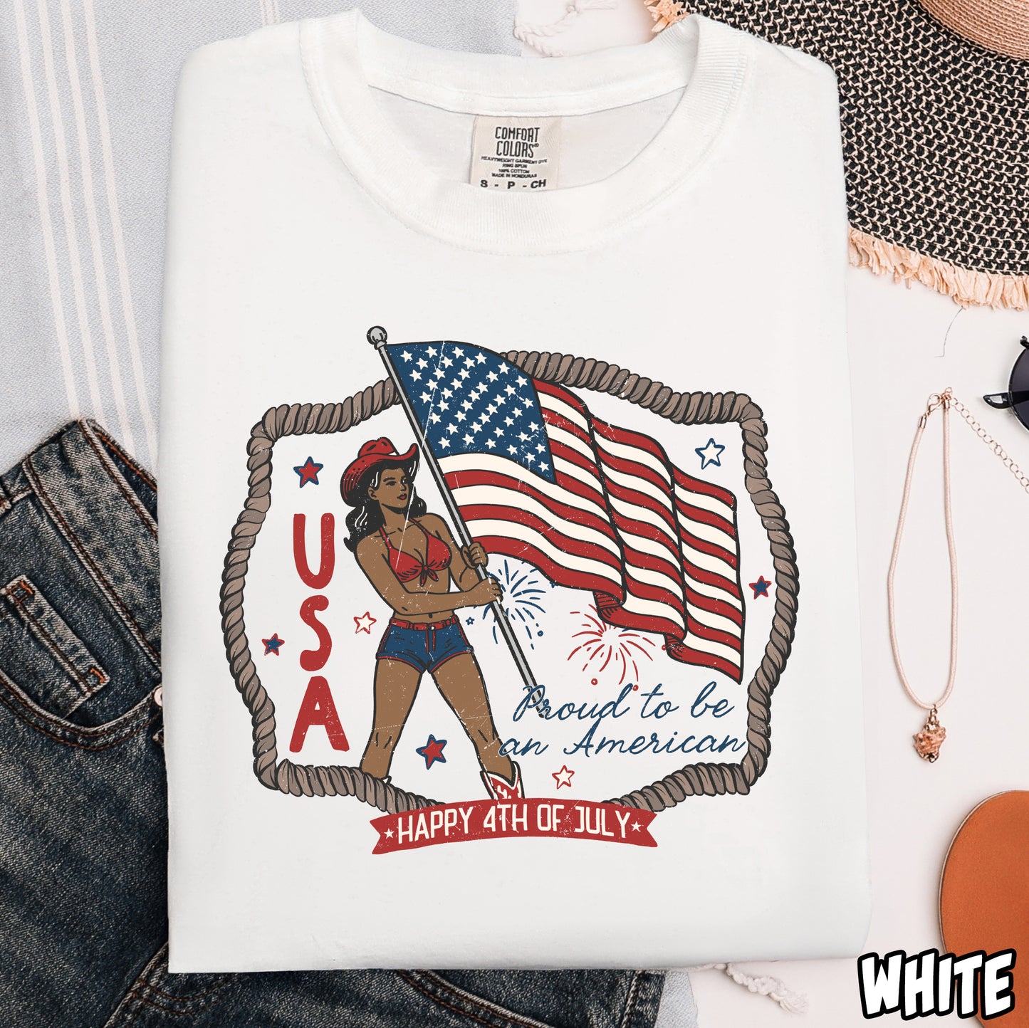 Proud to Be an American Cowgirl Dark- Full Color DTF Transfer
