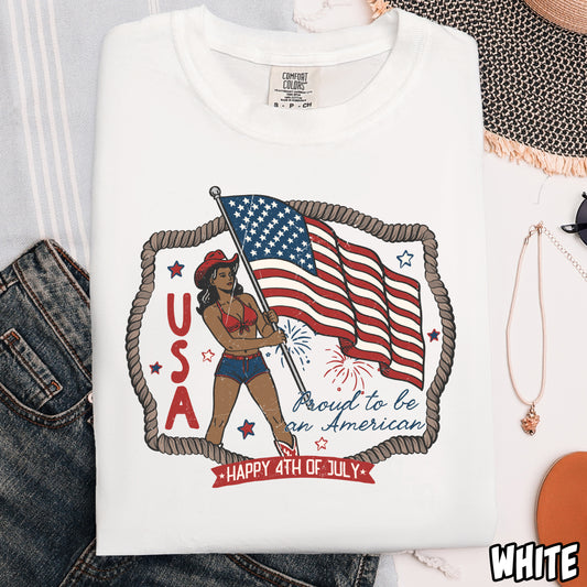 Proud to Be an American Cowgirl Dark- Full Color DTF Transfer