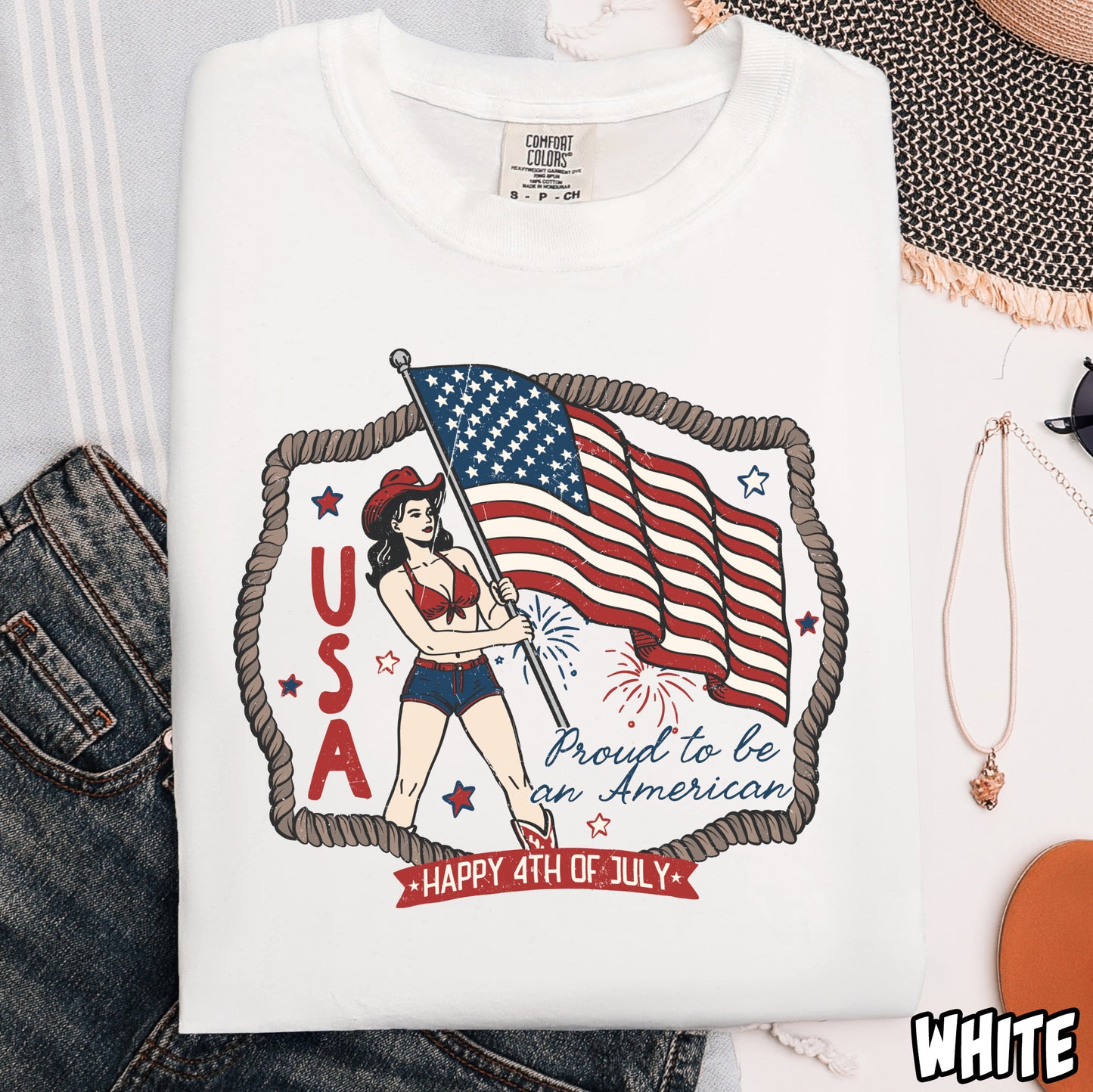 Proud to Be an American Cowgirl Light- Full Color DTF Transfer