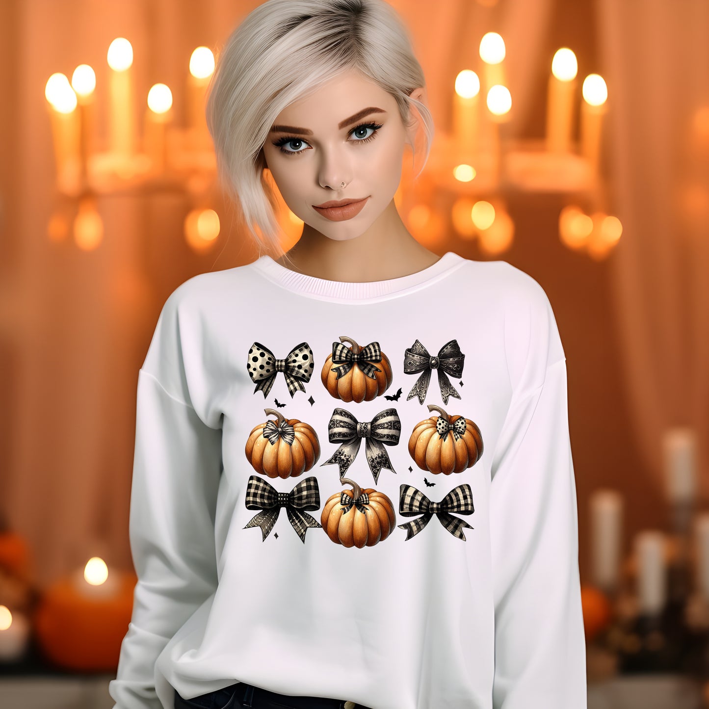 Pumpkin and Bow Coquette- 11" wide DTF Transfer