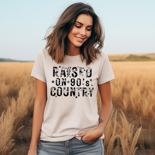 Raised On 90's Country- Single Color (black)- 11.5" wide Plastisol Screen Print Transfer