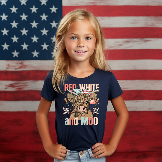 Red, White and Moo (Toddler) *full color matte clear film*- 7" wide Plastisol Screen Print Transfer