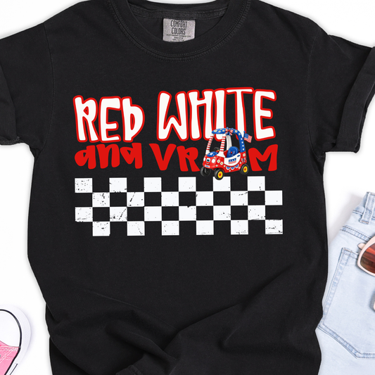Red, White and Vroom WITH Bow- Full Color DTF Transfer