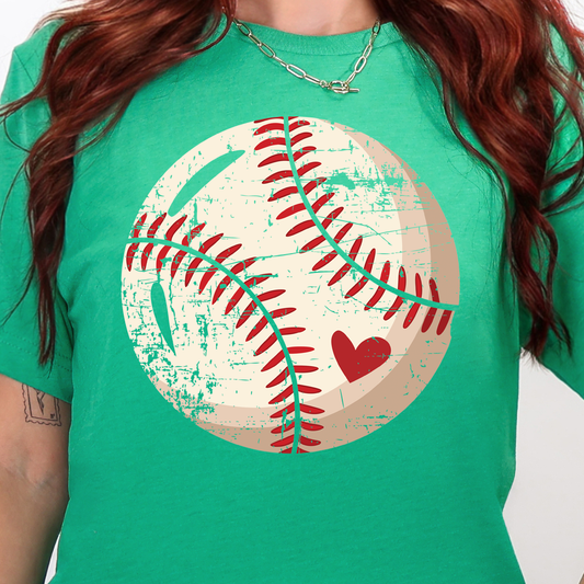 Retro Baseball Heart- Full Color DTF Transfer