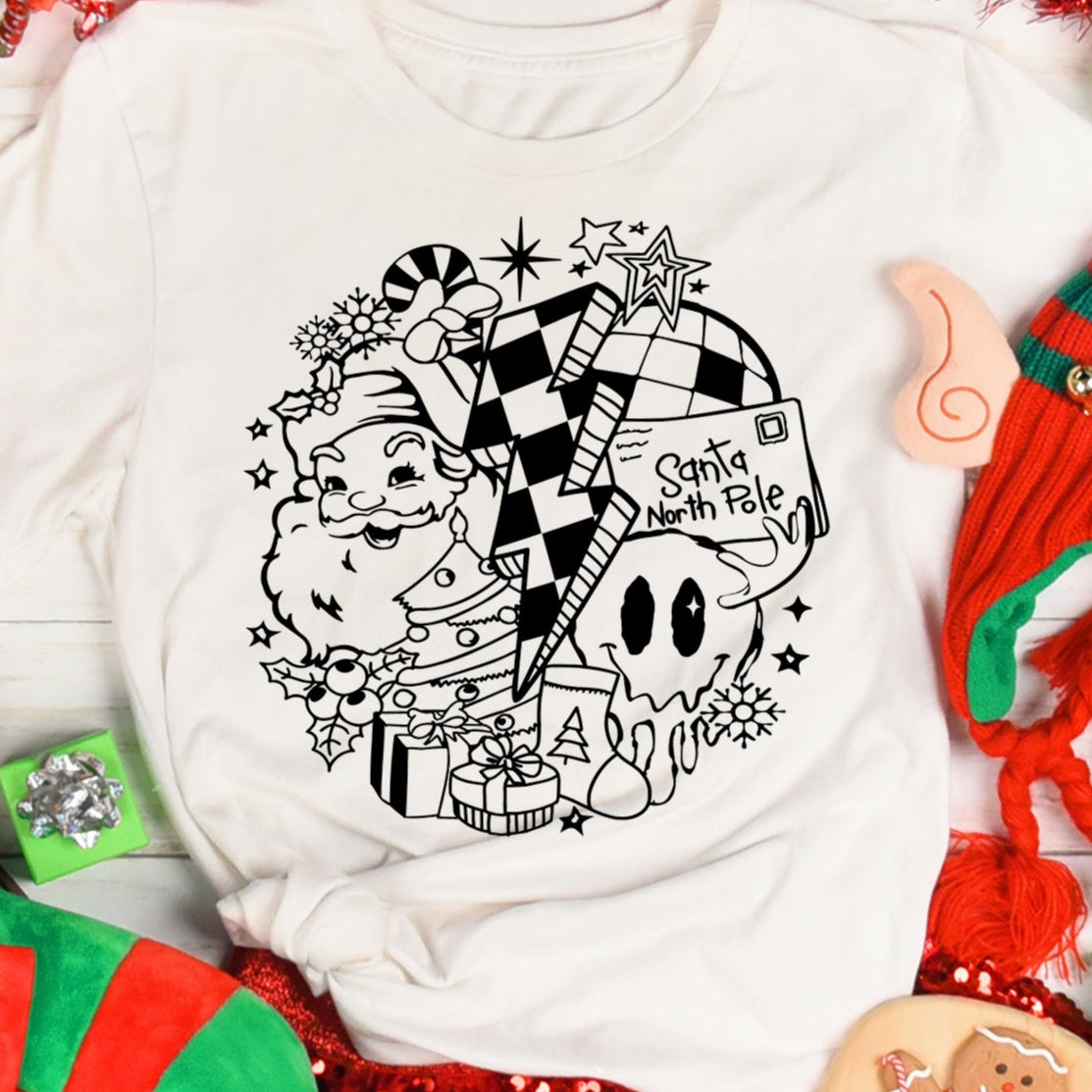 Retro Christmas (Toddler)- Single Color (black)- 6" wide Plastisol Screen Print Transfer