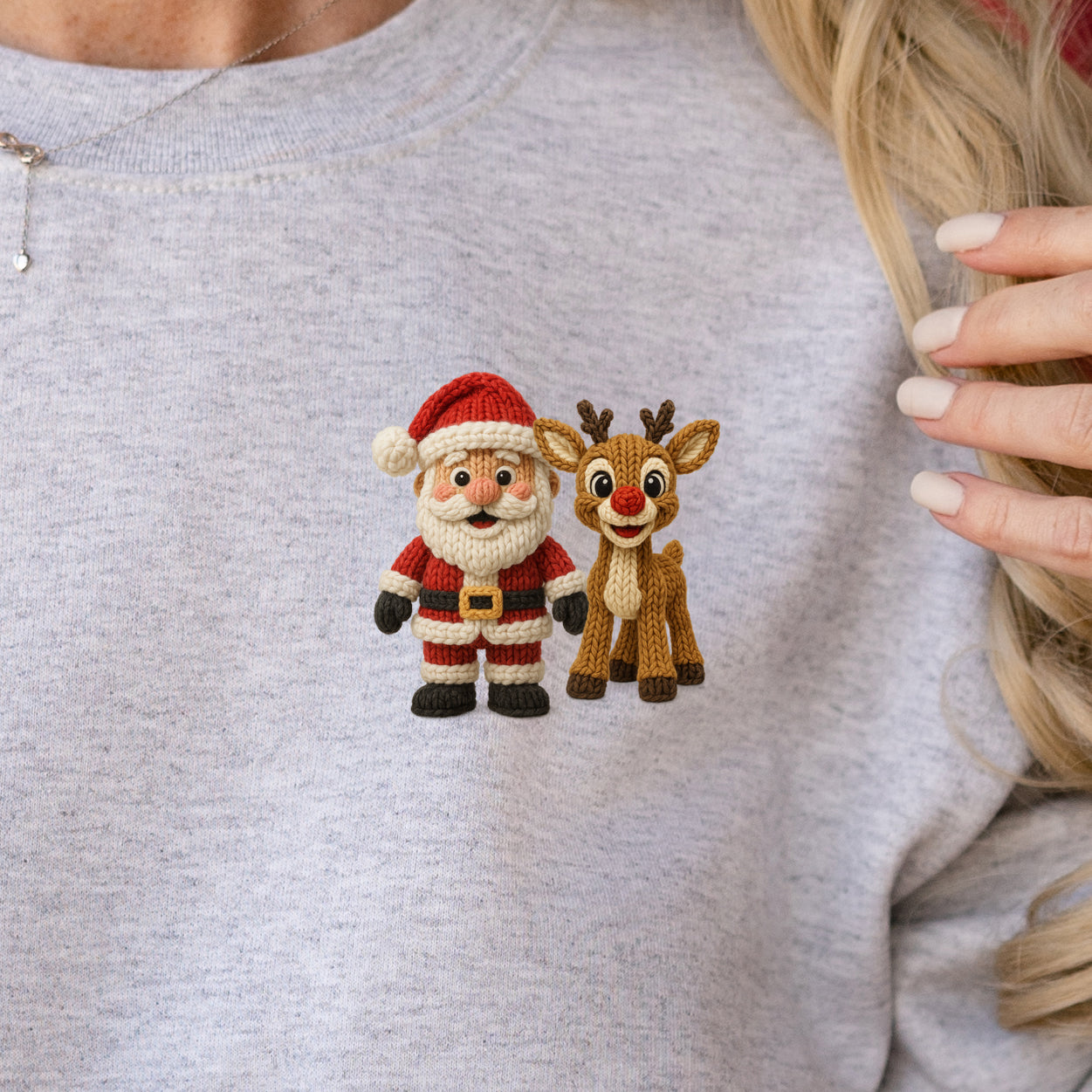 Santa and Rudolph Crochet Yarn (pocket)- - 3.25” DTF Transfer