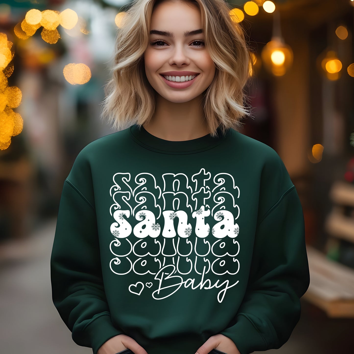 Stacked Santa Baby- Single Color (white)- 11.5" wide Plastisol Screen Print Transfer