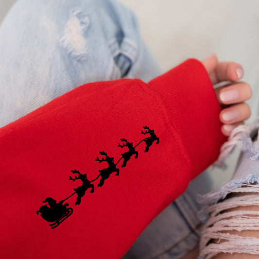 Santa Sleigh (Pocket/Sleeve)- Single Color (black)- 5" wide Plastisol Screen Print Transfer