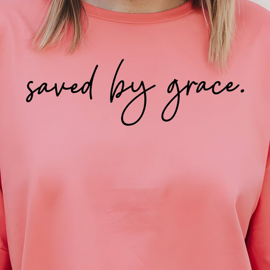Saved By Grace- Single Color (black)- 11.5” wide Single Color Transfer