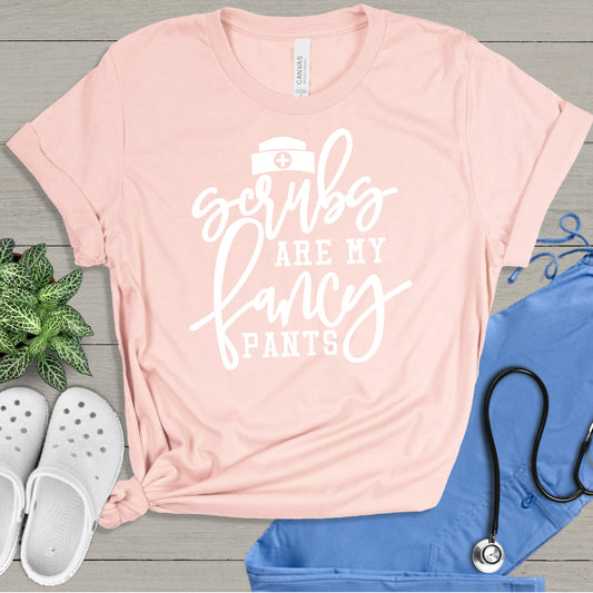 Scrubs are My Fancy Pants- Single Color (white)- 11.5" wide Plastisol Screen Print Transfer