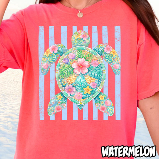 Preppy Floral Sea Turtle- Full Color DTF Transfer