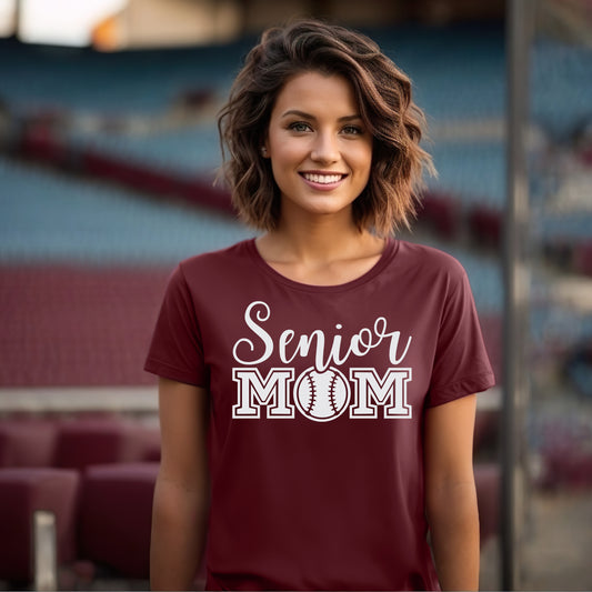 Senior Mom (baseball/softball) - Single Color (white)- 11.5" wide Plastisol Screen Print Transfer