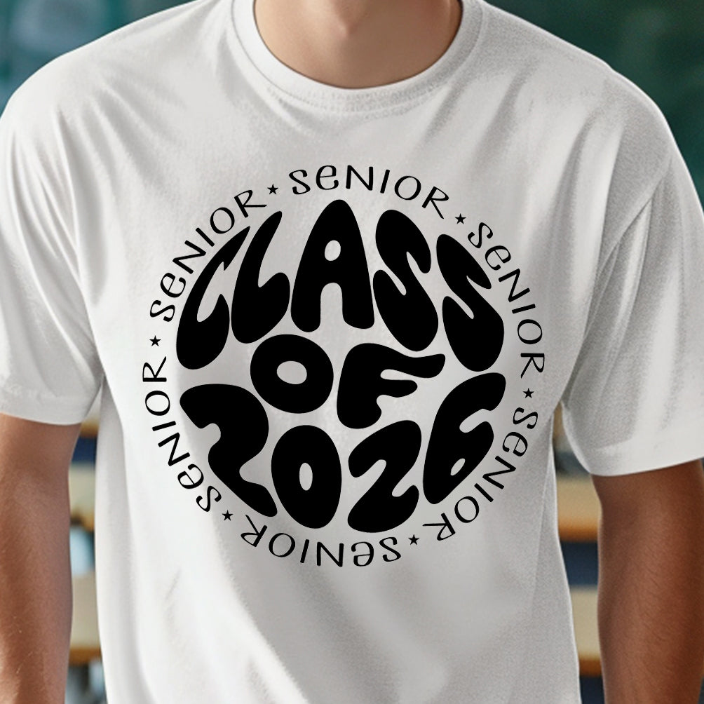 Senior Circle Class of 2026- Single Color (black)- 11.5" wide Plastisol Screen Print Transfer